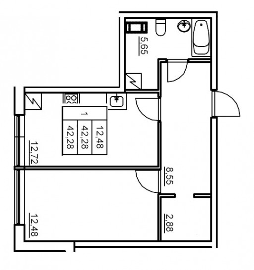 Однокомнатная квартира 42.01 м²