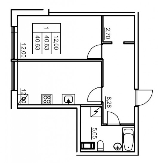 Однокомнатная квартира 40.39 м²